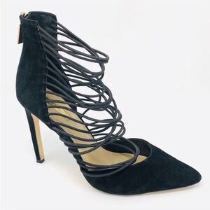BCBGeneration Caliko Suede Back Zipper Strappy Cage Shoes